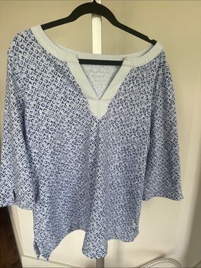 XL Tommy Bahama Light Blue Patterned V-Neck Tropical Island Tunic